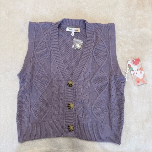 Hazel Moon Purple Cable Knit Cardigan Vest Medium / M  RN#159567 NWT - Picture 1 of 5